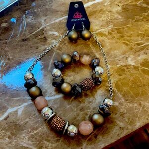 Brown/copper/silver necklace-bracelet-earrings!